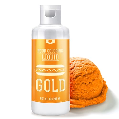 Lebensmittelfarbe - 240ml Flüssige Lebensmittel Farben zum Backen, Kuchen Dekorieren, Zuckerguss, Kekse und Macaron - Zuckerfrei Food Coloring für Getränken, Osterei, Seifen und Basteln (Gold) von Vibrandye