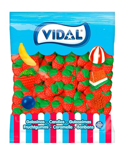 Vidal Erdbeeren, Erdbeeren, Gummibonbons mit Geschmack und Erdbeerform, grün und rot, Beutel mit 1,5 kg von Vidal