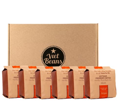 Vietnamesisches Kaffeegeschenk Deluxe in Geschenkbox – 6 x 250g hochwertiger vietnamesischer Kaffee in schöner Geschenkverpackung - Gemahlener Hochland Kaffee in Geschenkkarton von VietBeans