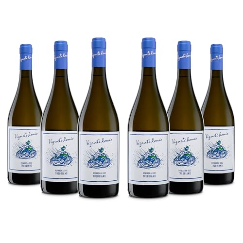 Vigneti Romio Weißwein Trebbiano Romagna DOC, Frischer Geschmack mit Blumigen Aromen, 12 % Vol., Karton mit 6 Flaschen mit jeweils 750 ml von Vigneti Romio