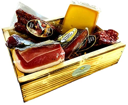 BAVAREGOLA Geschenkekiste mit Südtiroler Spezialitäten die "6er Marende" - Präsentkorb gefüllt mit Speck, Käse, Salami & Schinken von Viktor Kofler/Lana - Genuss Geschenk für Männer & Frauen von BAVAREGOLA