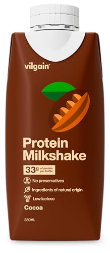 Vilgain Protein Milkshake, 33g Eiweiß pro Portion, Laktosearm, Fertiger Milchproteinshake, Hochwertige Zutaten, Ohne Künstliche Zusätze, Mit Stevia Gesüßt (330ml, Kakao) von Vilgain