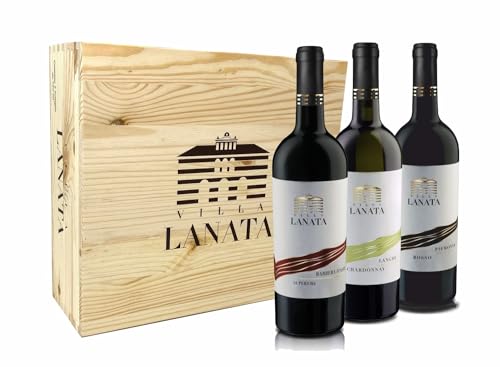 Villa Lanata - Villa Lanata Barbera d'Asti DOCG + Villa Lanata Langhe Chardonnay + Villa Lanata Piemonte DOC Rosso in Holzkiste - 3 x 750 ml von Villa Lanata