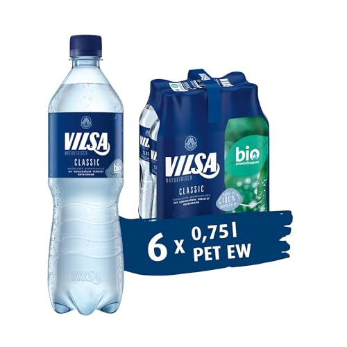 VILSA Mineralwasser classic, 6er Pack Mineralwasser mit Kohlensäure, natriumarm, in Einweg flaschen (6 x 0,75 l PET) von Vilsa