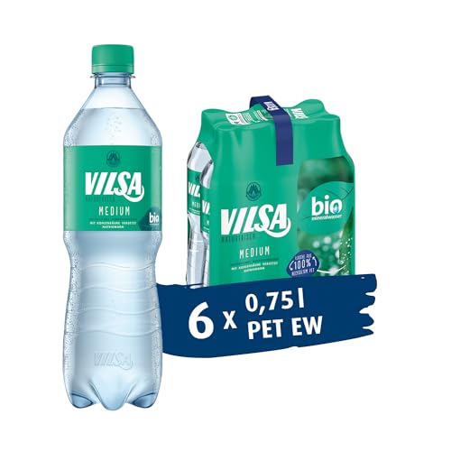 VILSA Mineralwasser medium, 6er Pack Mineralwasser mit Kohlensäure, natriumarm, in Einweg-Flaschen (6 x 0,75 l PET) von Vilsa