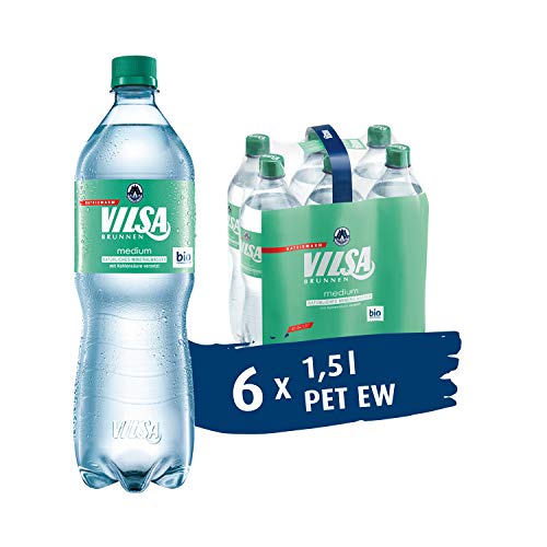 VILSA Mineralwasser medium, 6er Pack Mineralwasser mit Kohlensäure, natriumarm, in Einwegflaschen (6 x 1,5 l PET) von Vilsa