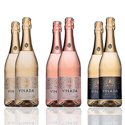 VINADA - Crispy Chardonnay, Sparkling Gold, Rosé Variety Pack - Alkoholfreier Wein - 750 ml (6 Glasflaschen) von Vinada