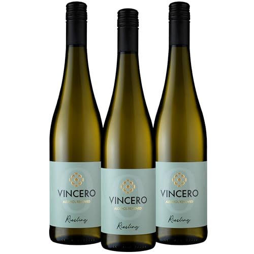 Riesling│Premium alkoholfreier Wein (<0,5%)│Erfrischend & fruchtig entalkoholisierter Weißwein aus Deutschland│3er Pack (3 x 0,75 l) │VINCERO von Vincero