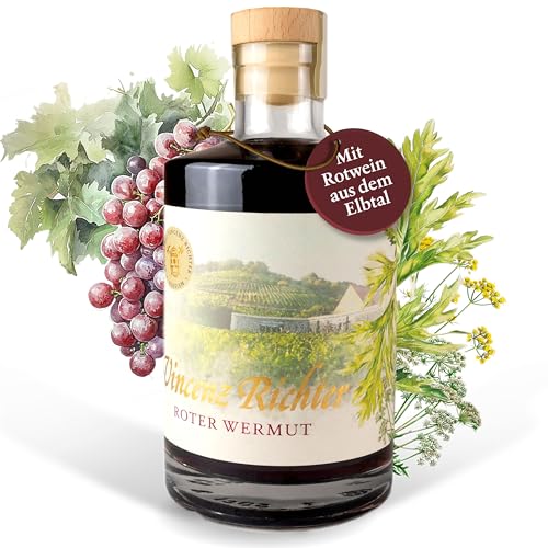 Brennerei Vincenz Richter - Roter Wermut 16% vol (500ml) - Vermouth Rosso veredelt mit ausgewählten regionalen Botanicals & hauseigenem Destillat - Fruchtig-Herber Aperitif aus Sächsischem Rotwein von Vino Veritas