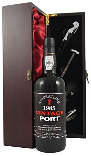 Real Companhia Velha Royal Oporto Vintage Port 1985 in einer mit Seide ausgestatetten Geschenkbox, da zu 4 Weinaccessoires, 1 x 750ml von Vintagewinegifts