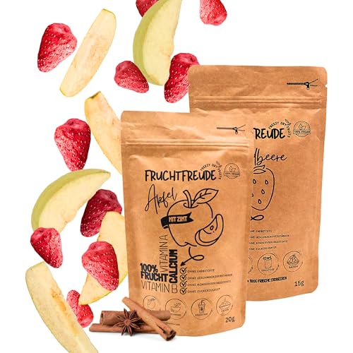 70g Gefriergetrockneter Apfel-Erdbeer Mix – Knusprige Trockenfrüchte, 100% Frucht – Ohne Zuckerzusatz & Zusatzstoffe – Freeze Dried Apples & Strawberries – Fruchtfreude® von Virelya