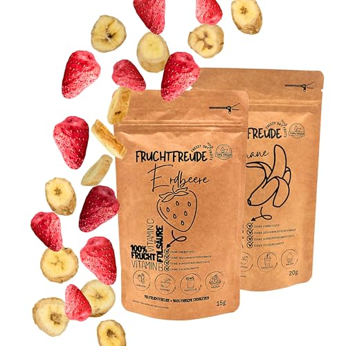 Fruchtfreude® Gefriergetrockneter Erdbeer-Banane Mix | 2x Erdbeere (15g) & 2x Banane (20g) | 100% Frucht, knusprig & natürlich | Ohne Zuckerzusatz & Zusatzstoffe | 70g Früchte Mix von Virelya