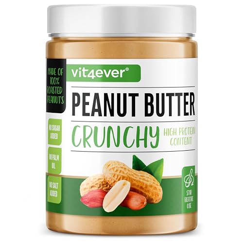 Erdnussbutter Crunchy - 1kg natürliche Peanutbutter Ohne Zusätze - High Protein - Erdnussmus ohne Zusätze von Salz, Öl oder Palmfett - Vegan von Vit4ever