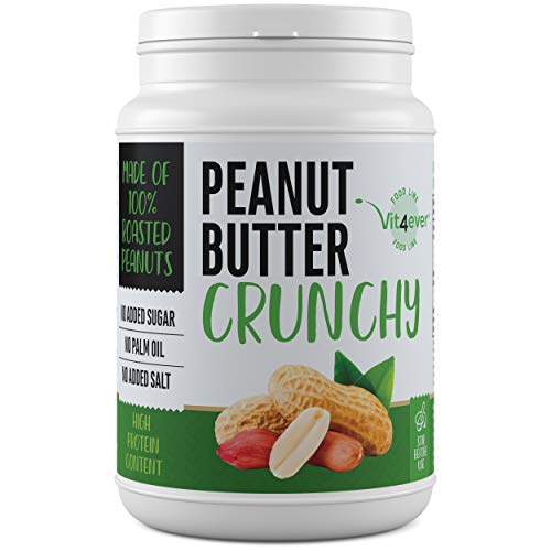 Erdnussbutter Crunchy - 1kg natürliche Peanutbutter Ohne Zusätze - 30% Proteingehalt - Erdnussmus ohne Zusätze von Salz, Öl oder Palmfett - Vegan von Vit4ever