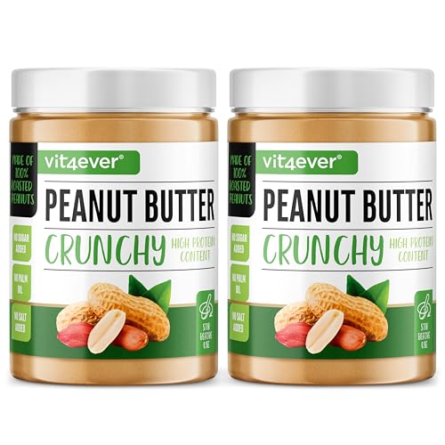 Erdnussbutter Crunchy - 2 kg natürliche Peanut Butter Ohne Zusätze - High Protein - Erdnussmus ohne Zusätze von Salz, Öl oder Palmfett - Vegan (2x1kg) von Vit4ever