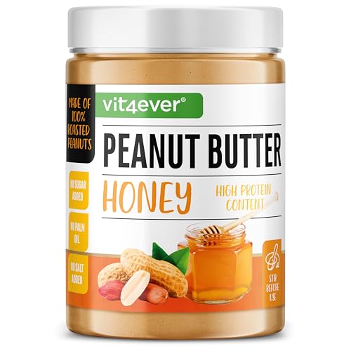 Erdnussbutter Honey - 1kg natürliche Peanut Butter mit Honig - High Protein - Erdnussmus ohne Zusätze von Salz, Öl oder Palmfett - Vegetarisch von Vit4ever