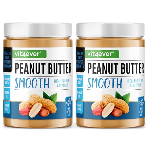 Erdnussbutter Smooth - 2 kg natürliche Peanut Butter Ohne Zusätze - High Protein - Erdnussmus ohne Zusätze von Salz, Öl oder Palmfett - Vegan (2x1kg) von Vit4ever