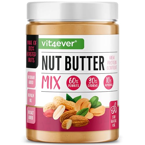 Nussbutter Mix Smooth mit Erdnüssen, Cashews & Mandeln - 1kg natürliche Peanutbutter - Hoher Proteingehalt - Erdnussbutter ohne Zusätze von Salz, Öl oder Palmfett - Vegan von Vit4ever