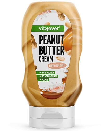 Peanutbutter Cream - 520 g - Erdnussbutter in einer Squeeze-Flasche extrem lecker & Cremig - High Protein - Ideal für Erdnuss-Topping, Soßen, Waffeln, Eiscreme - (Himalaya Salz) von Vit4ever