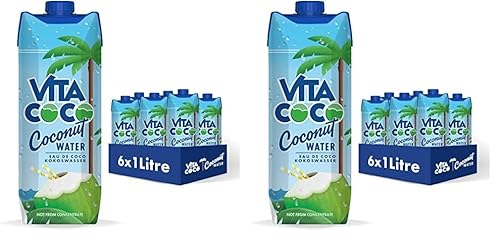 Vita Coco Pures Kokoswasser 6x1L, natürlich hydrierend mit Elektrolyten, glutenfrei, voll mit Vitamin C & Potassium (Packung mit 2) von Vita Coco