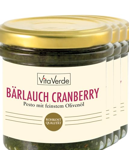 Vita Verde Bio Bärlauch Cranberry Pesto Heldenkraut, 4 x 140 g 4er Pack von Vita Verde