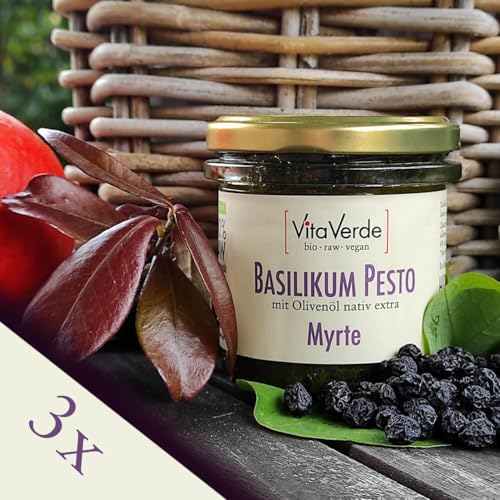 Vita Verde Bio Basilikum Myrte Pesto Heldenkraut, 140 g, 3er Pack von Vita Verde