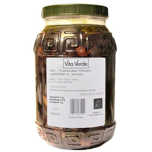 Vita Verde Griechische Bio Kalamata Oliven ohne Kern, 2 kg Abtropfgewicht von Vita Verde