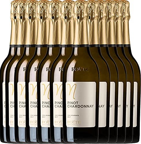 VINELLO 12er Weinpaket - Pinot Chardonnay Brut - Ponte mit einem VINELLO.weinausgießer | 12 x 0,75 Liter von Viticoltori Ponte