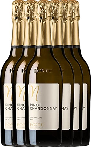 VINELLO 6er Weinpaket - Pinot Chardonnay Brut - Ponte mit einem VINELLO.weinausgießer | 6 x 0,75 Liter von Viticoltori Ponte