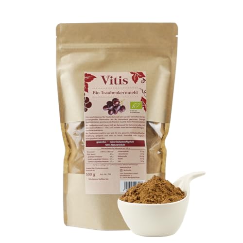 Bio Traubenkernmehl 1kg | von Vitis Vital | glutenfrei | vegan | hoher Ballaststoffgehalt | aus biologischem Anbau | 100% Naturprodukt | zertifizierter Herstellungsprozess | Premium Qualität von Vitis