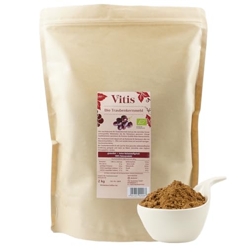 Bio Traubenkernmehl 2kg | von Vitis Vital | glutenfrei | vegan | hoher Ballaststoffgehalt | aus biologischem Anbau | 100% Naturprodukt | zertifizierter Herstellungsprozess | Premium Qualität von Vitis