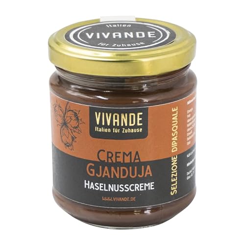 Nuss Nougat Creme aus Italien mit min. 55% Haselnüsse, Vegan, Leckerer Kakao-Haselnuss-Brotaufstrich ohne Palmöl, Haselnusscreme ohne Palmöl. Gianduja, Gianduia von Vivande - Italien für Zuhause