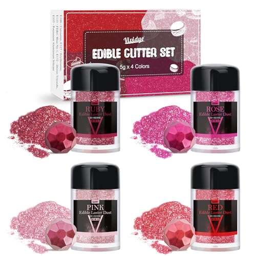 Edible Glitter Essbarer Glitzer - 4 Farben Essbarer Glitzerpulver Glitzerstaub für Getränke, Lebensmittel, Kuchen - Essbarer Metallisch Lebensmittelfarbe Pulver zum Cocktails, Wein - 5g / Flaschen von Vividye