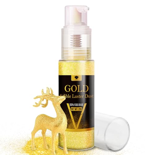 Essbarer Glitzer Spray Set - 20g Lebensmittel Glitzer Glitzerstaub für Getränke, Champagner, Kuchen - Essbarer Metallisch Lebensmittelfarbe Pulver zum Cocktails, Wein, Likör, Backen, Torten (Gold) von Vividye