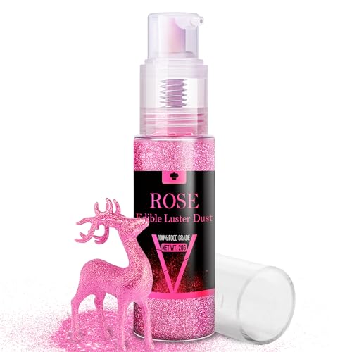 Essbarer Glitzer Spray Set - 20g Lebensmittel Glitzer Glitzerstaub für Getränke, Champagner, Kuchen - Essbarer Metallisch Lebensmittelfarbe Pulver zum Cocktails, Wein, Likör, Backen, Torten (Rose) von Vividye