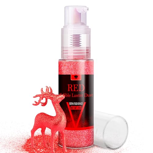 Essbarer Glitzer Spray Set - 20g Lebensmittel Glitzer Glitzerstaub für Getränke, Champagner, Kuchen - Essbarer Metallisch Lebensmittelfarbe Pulver zum Cocktails, Wein, Likör, Backen, Torten (Rot) von Vividye