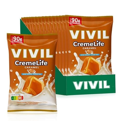 VIVIL Creme Life Caramel, 15 Beutel, Sahnebonbons mit Karamellgeschmack, zuckerfrei & glutenfrei, 15 x 90g von Vivil