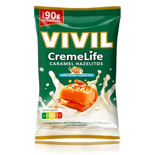 VIVIL Creme Life Caramel Hazelitos, 1 Beutel, Sahnebonbons mit Nussgeschmack, zuckerfrei & glutenfrei, 1 x 90g von Vivil