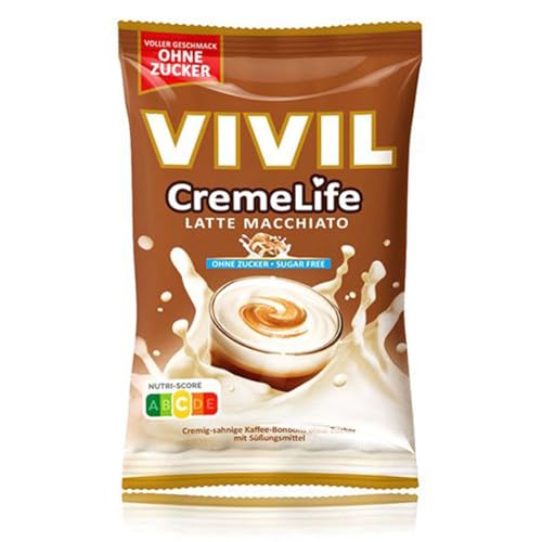 VIVIL Creme Life Latte Macchiato, 1 Beutel, kräftige Sahnebonbons mit Kaffeegeschmack, zuckerfrei & glutenfrei, 1 x 90g von Vivil