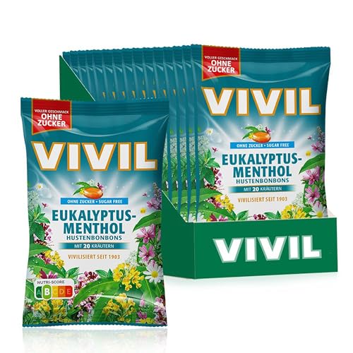 VIVIL Eukalyptus-Menthol mit 20 Kräuter, 15 Beutel, Hustenbonbons mit Eukalyptusgeschmack, zuckerfrei & vegan, 15 x 120g von Vivil