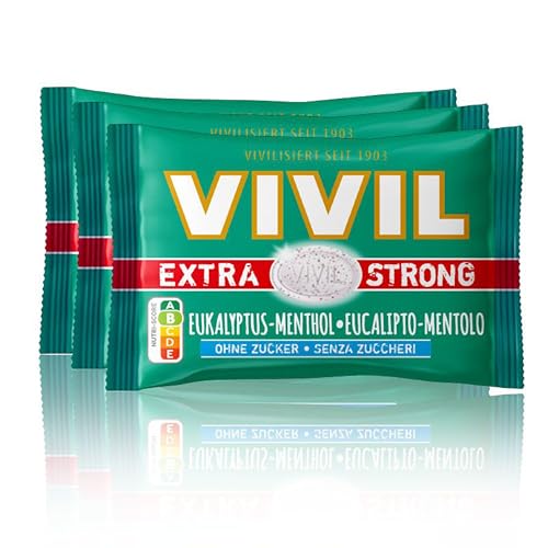 VIVIL Extra Strong Eukalyptus-Menthol, 3er Pack, extra starke Pastillen mit Eukalyptusgeschmack, zuckerfrei & vegan, 3 x 25g von Vivil