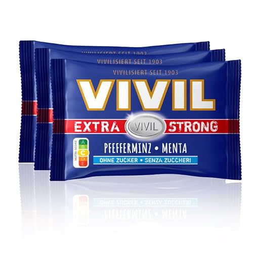 VIVIL Extra Strong Pfefferminz, 3er Pack, extra starke Pastillen mit Pfefferminzgeschmack, zuckerfrei & vegan, 3 x 25g von Vivil