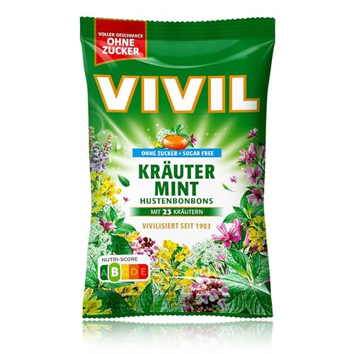 VIVIL Kräuter-Mint mit 23 Kräuter, 1 Beutel, Hustenbonbons mit Kräutergeschmack, ohne Zucker & vegan, 1 x 120g von Vivil