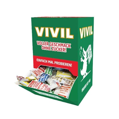 VIVIL Mischbox, Tresenspender mit 8 beliebten Sorten im Mix, süße Fruchtbonbons und kräftige Sahnebonbons, zuckerfrei, glutenfrei von Vivil