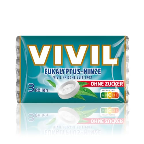 VIVIL Rollen Eukalyptus-Minze, 3er Pack, starke Pastillen mit Eukylaptusgeschmack, zuckerfrei & vegan, 3 x 28g von Vivil