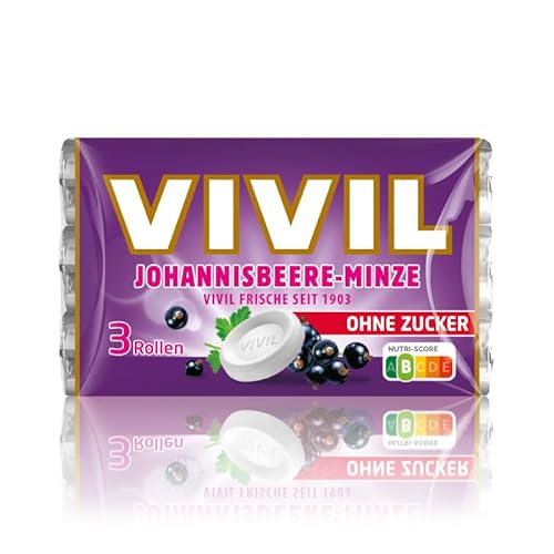 VIVIL Rollen Johannisbeere-Minze, 3er Pack, fruchtige Pastillen mit Johannisbeergeschmack, zuckerfrei & vegan, 3 x 28g von Vivil