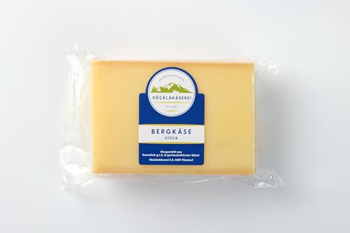 Vöcklataler Bergkäse – Traditioneller österreichischer Hartkäse (45% Fett i. Tr.) aus gentechnikfreier Roh-Heumilch, 3-6 Monate gereift, intensives Aroma, ideal zum Snacken und Überbacken (1000g) von Vöcklakäserei