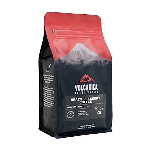 Brasilien Peaberry Kaffee, Ganz Bohne, Frisch Geröstete, 453 g von Volcanica Coffee