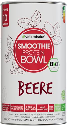 Bio Smoothie Protein Bowl Beere 600g | DE-ÖKO-006 | Ohne Süßungsmittel | Rein pflanzlich | Glutenfrei | Sojafrei | Vegan | Premiumqualität vom Bodensee | Made in Germany von Volksshake