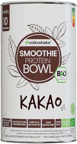 Bio Smoothie Protein Bowl Kakao 600g | DE-ÖKO-006 | Ohne Süßungsmittel | Rein pflanzlich | Glutenfrei | Sojafrei | Vegan | Premiumqualität vom Bodensee | Made in Germany von Volksshake